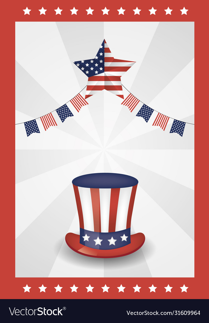 Usa hat star and banner pennant 4th july Vector Image