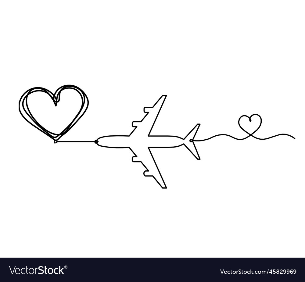 Abstract heart with plane as continuous line