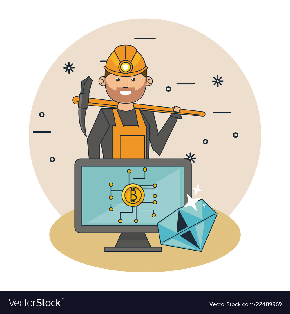 Bitcoin mining cartoons vector image Bitcoin mining cartoons