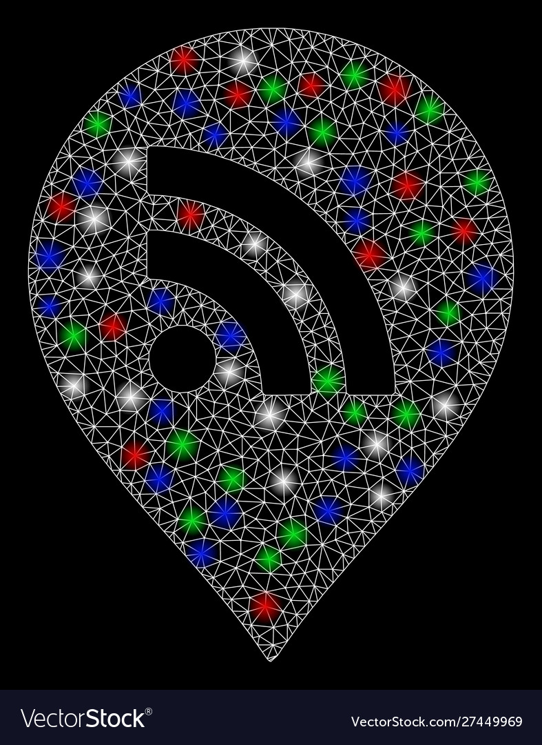 Bright mesh wire frame wi-fi marker with flash vector image Bright mesh wire frame wi-fi marker with flash
