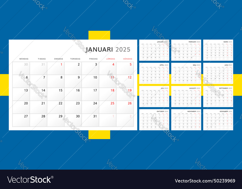 Calendar 2025 in swedish wall quarterly Royalty Free Vector