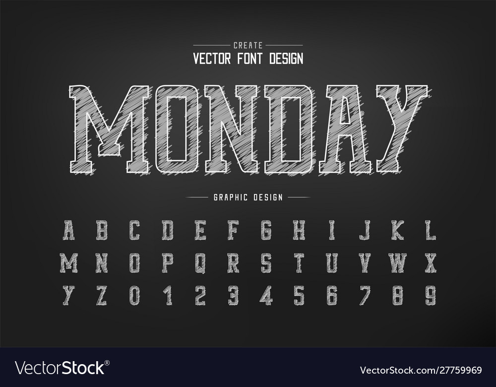 Chalk font and sketch alphabet hand draw