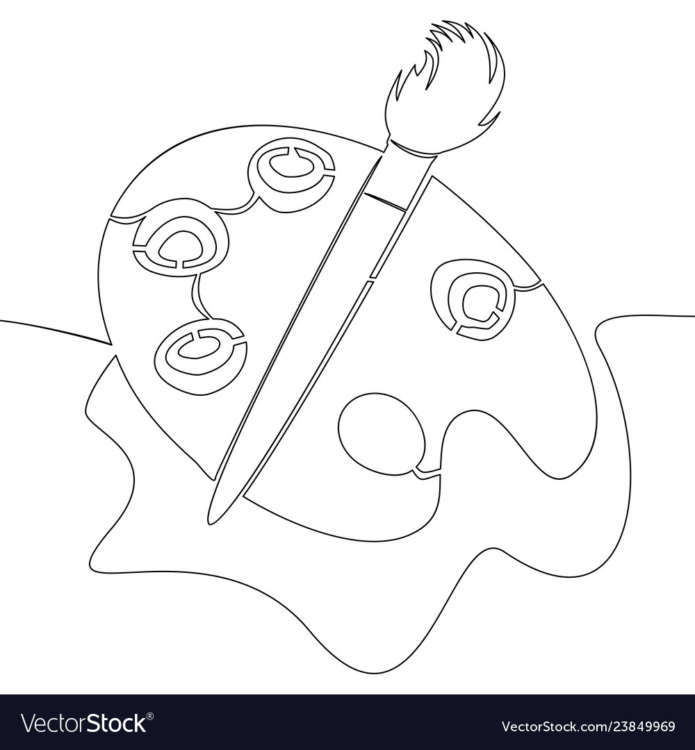 Continuous line palette with paint brush concept vector image Continuous line palette with paint brush concept