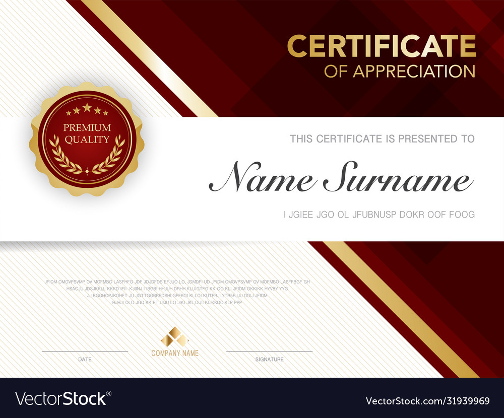 Diploma certificate template red and gold color Vector Image