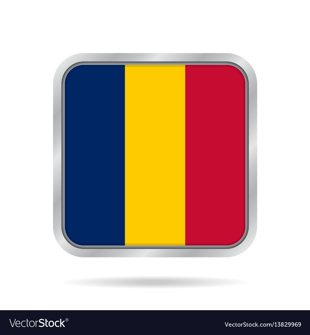 Flag of chad shiny metallic gray square button Vector Image