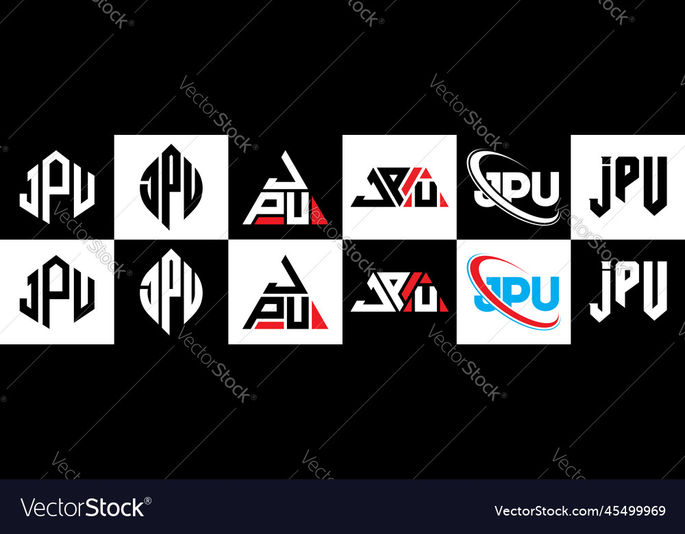 Jpu letter logo design in six style polygon