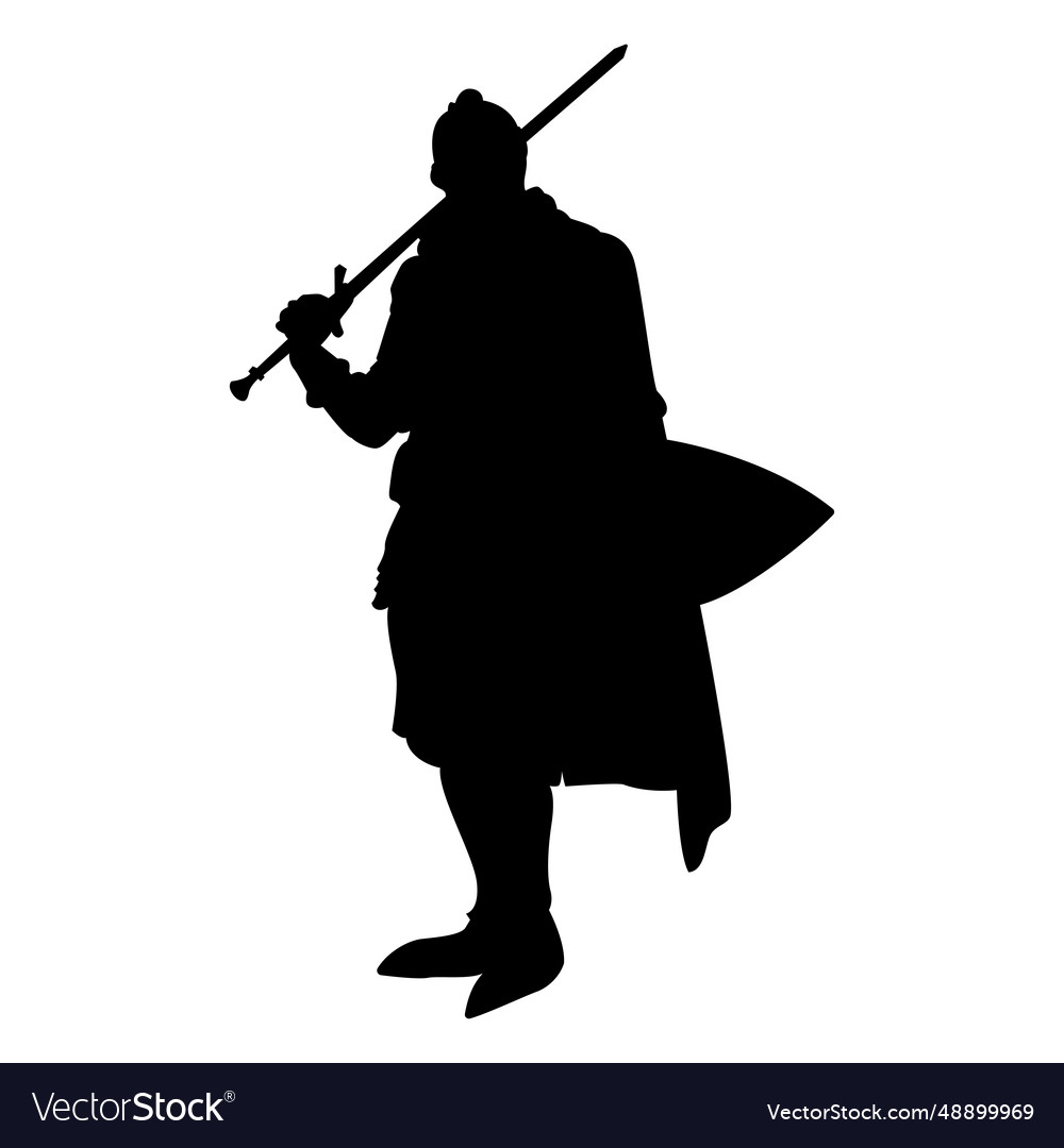 Knight standing with sword silhouette Royalty Free Vector