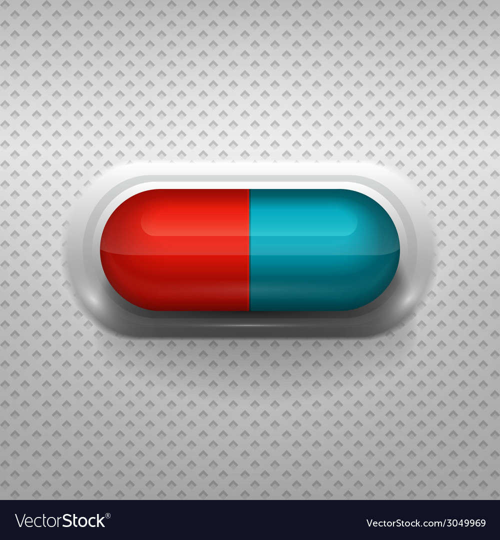 red and blue capsule pill with background vector image