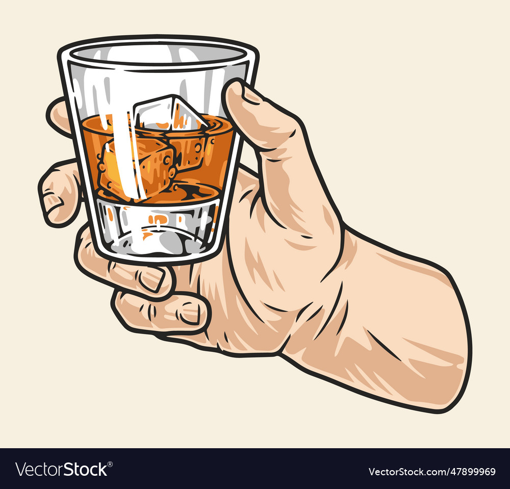 Rum in hand label colorful Royalty Free Vector Image