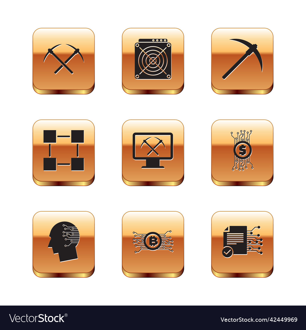 Set crossed pickaxe brain as digital circuit vector image Set crossed pickaxe brain as digital circuit