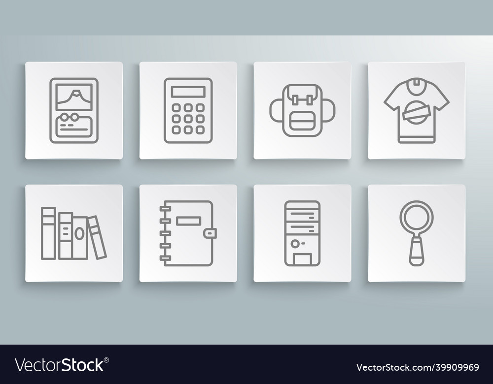 Set line book calculator spiral notebook vector image Set line book calculator spiral notebook