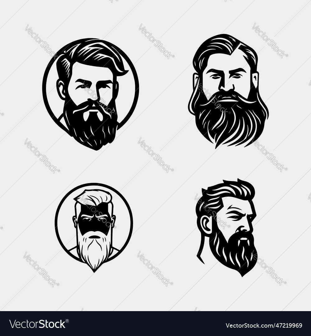 Set Of Bearded Men Faces Hipsters With Different Vector Image 8710