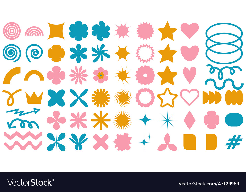 Set of brutal colorful abstract shapes and grids