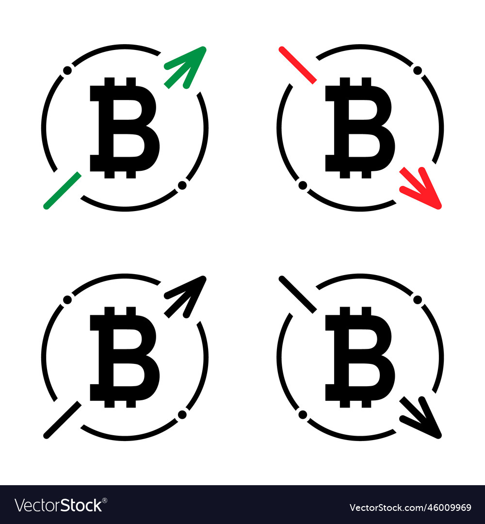 Set of cost symbol bitcoin increase and decrease