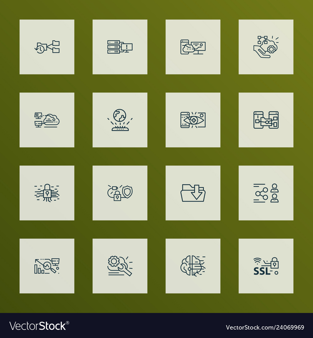 Tech icons line style set with cloud services big