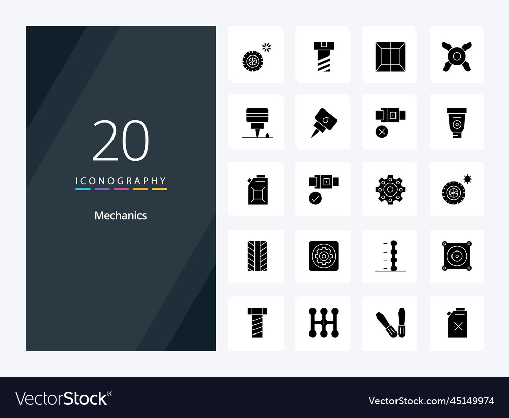 20 mechanics solid glyph icon for presentation