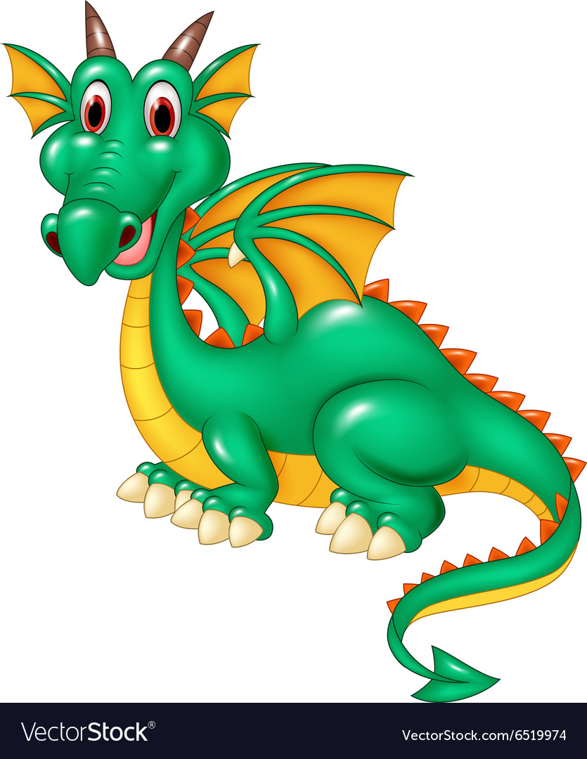 Cartoon happy green dragon isolated Royalty Free Vector