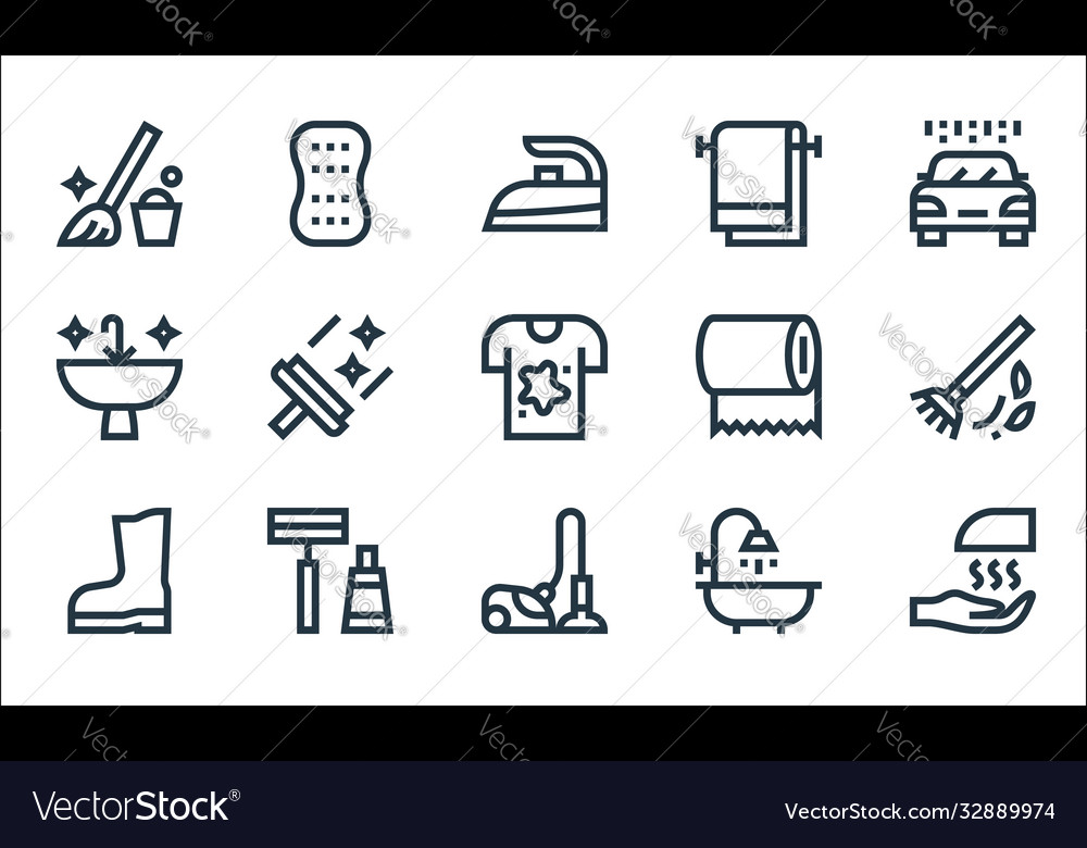 Cleaning line icons linear set quality vector image Cleaning line icons linear set quality