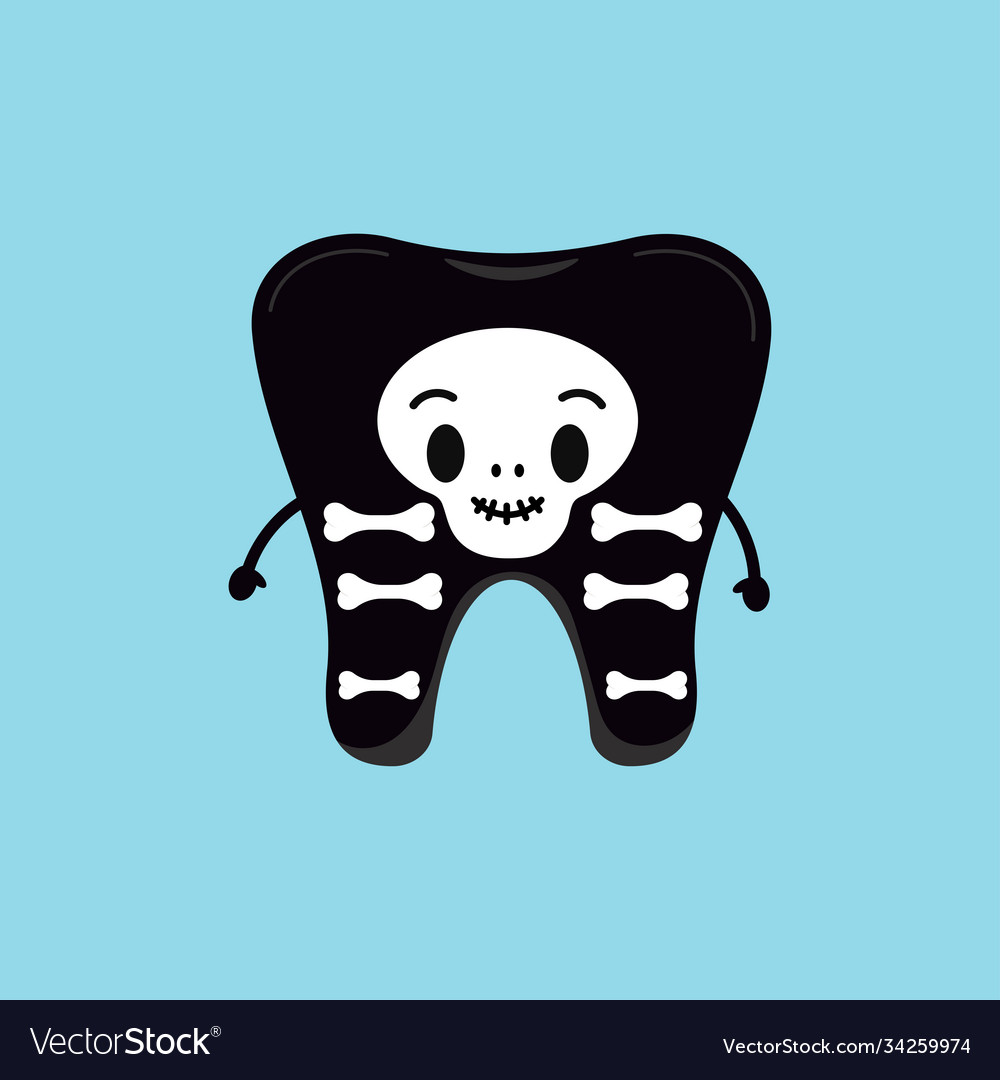 Cute tooth in skeleton costume isolated vector image Cute tooth in skeleton costume isolated