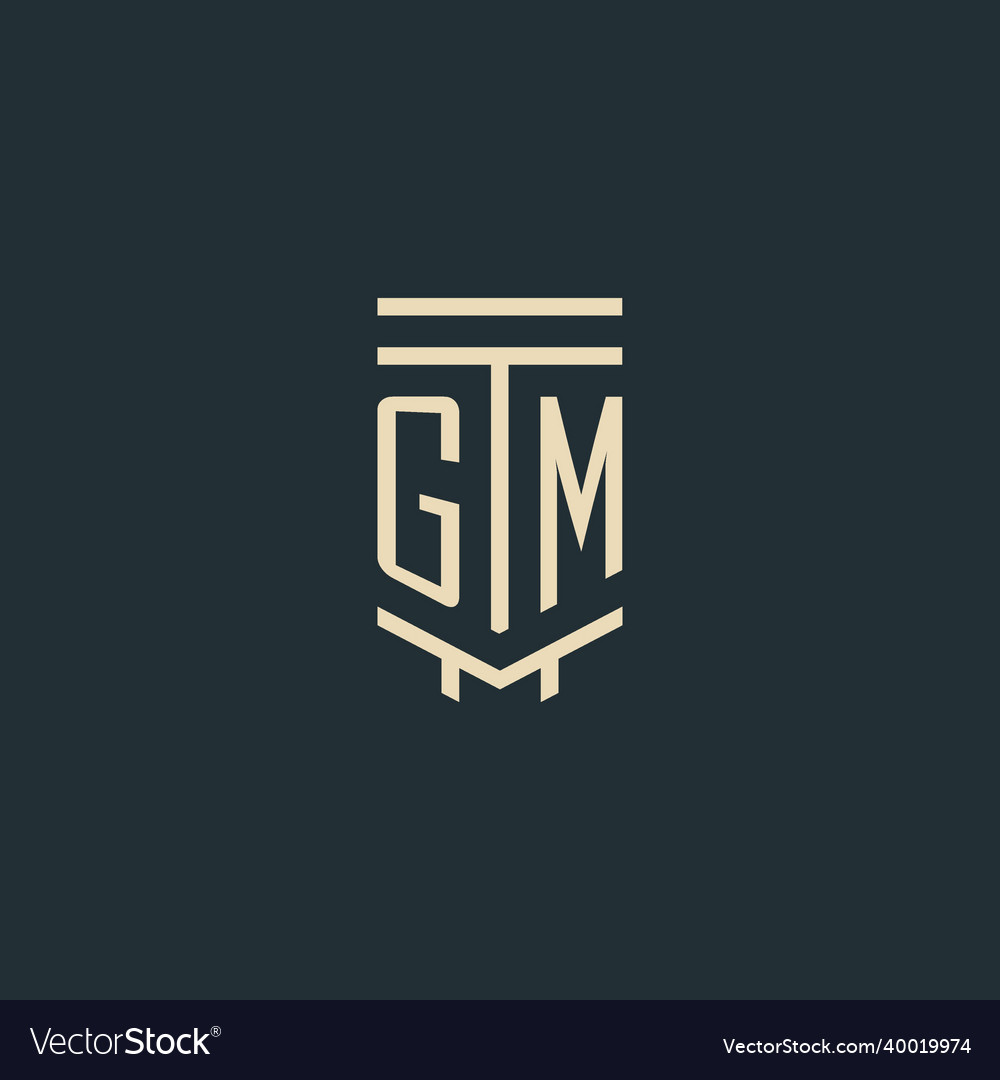 Gm initial monogram with simple line art pillar