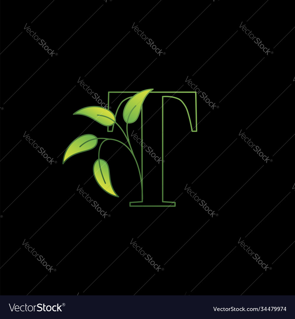 Green nature leaf letter t initial logo icon Vector Image