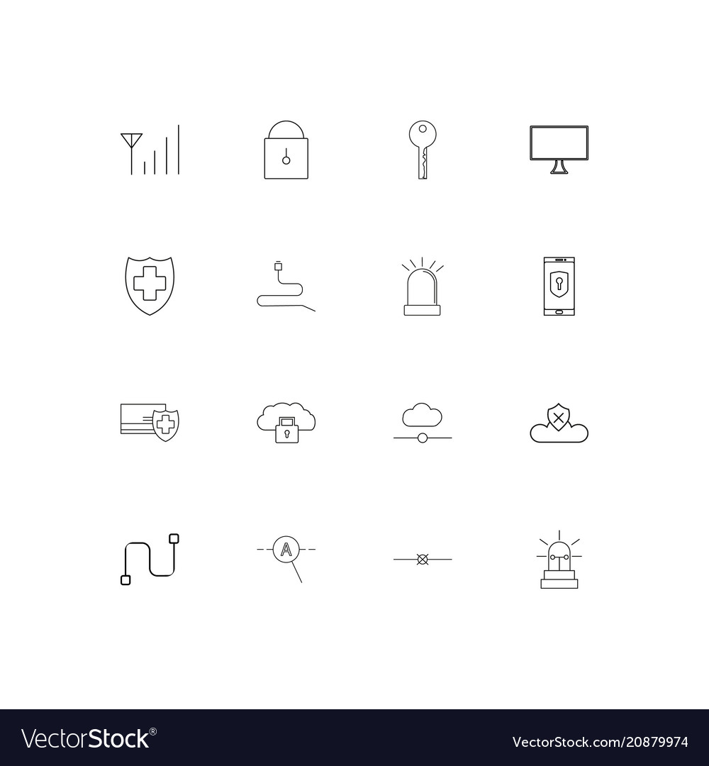 Internet security linear thin icons set outlined