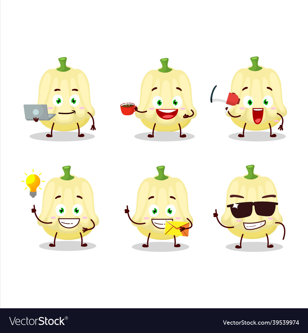 Patisson cartoon character with various types