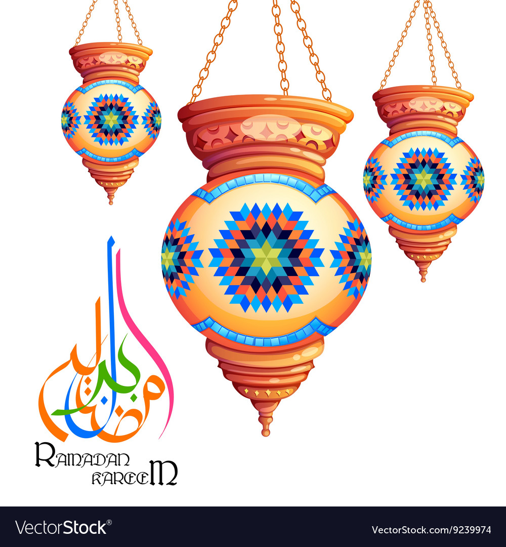 Ramadan kareem greeting with illuminated lamp