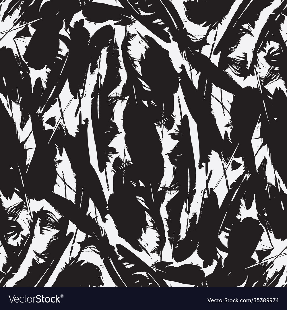 Seamless pattern with black bird feathers Vector Image