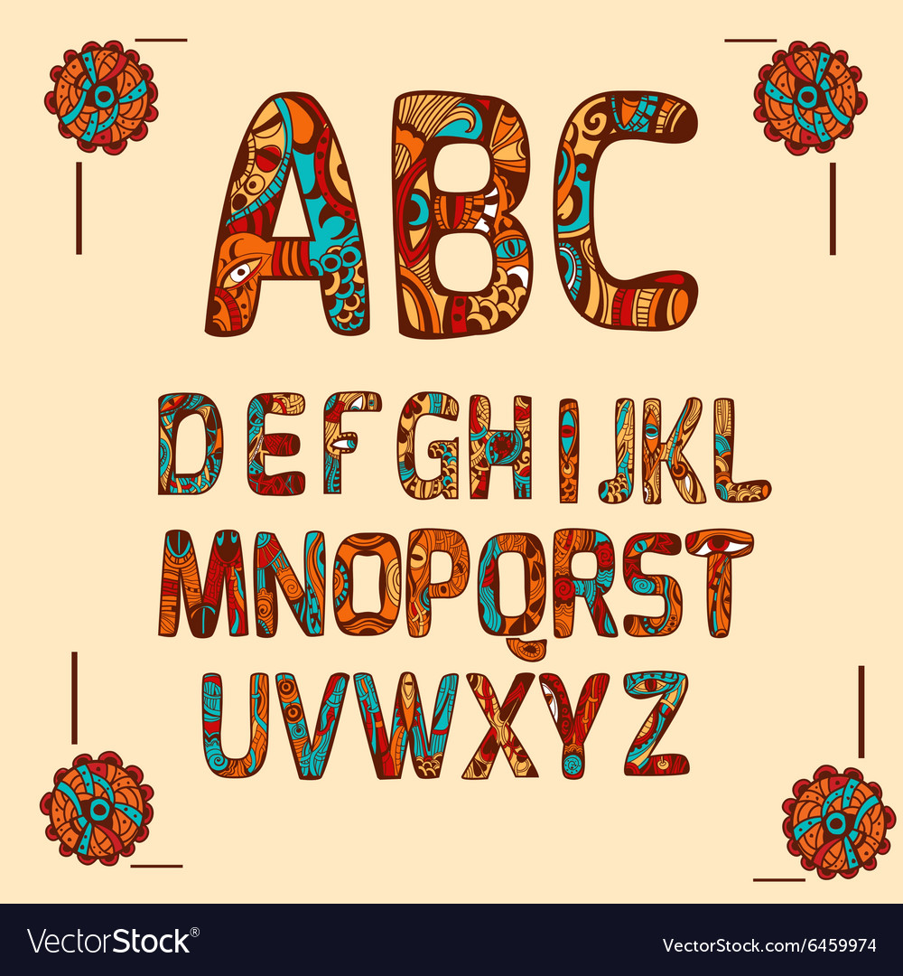 Zentangle Alphabet Colored Royalty Free Vector Image