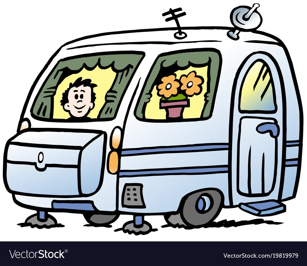 Cartoon of a boy in the caravan ready for the Vector Image