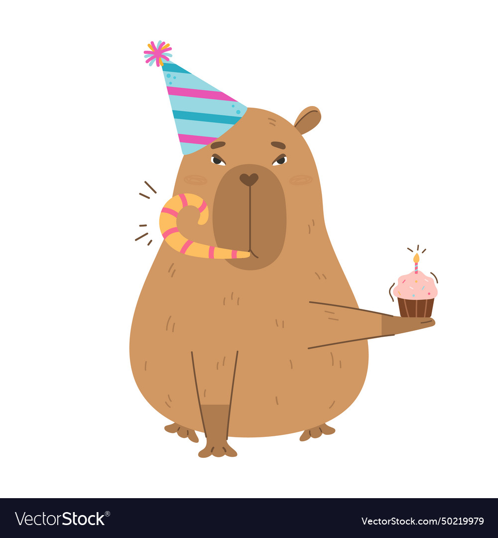 Funny capybara happy birthday greetings vector image Funny capybara happy birthday greetings