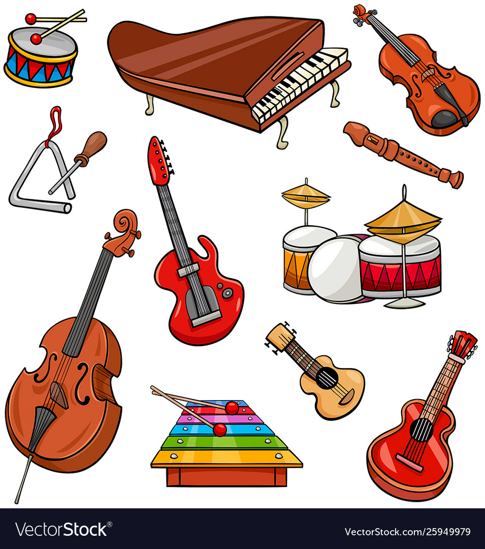 Musical instruments cartoon set Royalty Free Vector Image