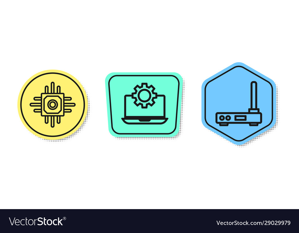Set line processor laptop and gear router vector image Set line processor laptop and gear router