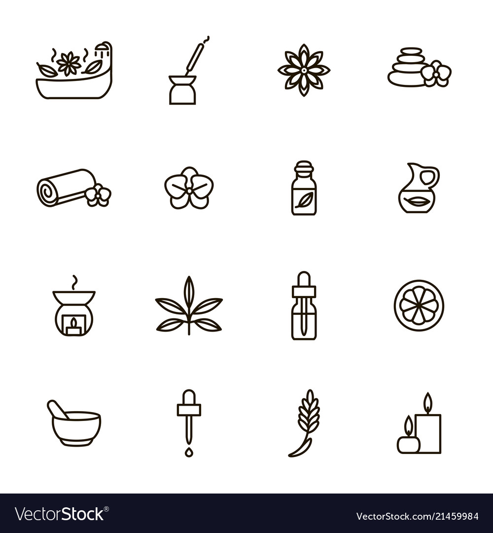 Aromatherapy and spa signs black thin line icon