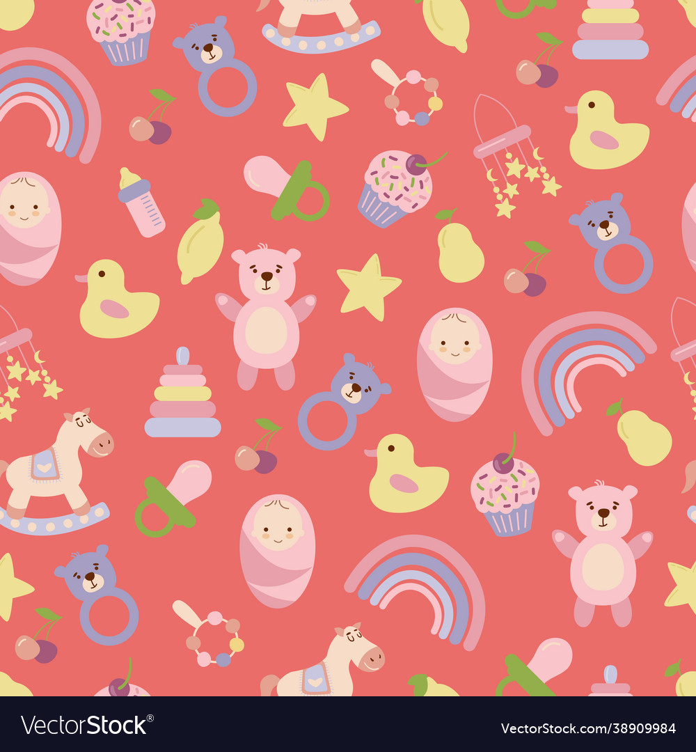 Baby pattern with child toys objects vector image Baby pattern with child toys objects
