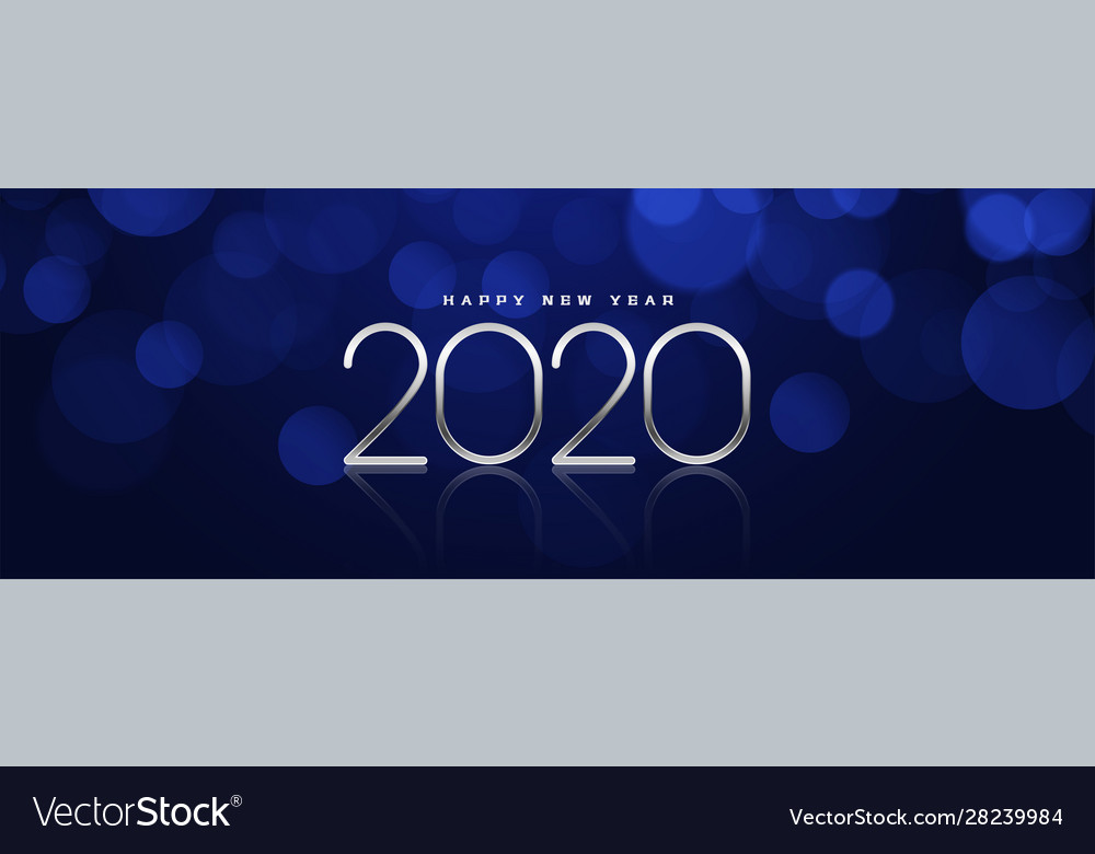 Beautiful Blue Bokeh New Year 2020 Banner Design Vector Image