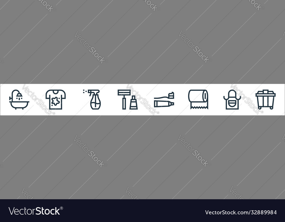 Cleaning line icons linear set quality vector image Cleaning line icons linear set quality
