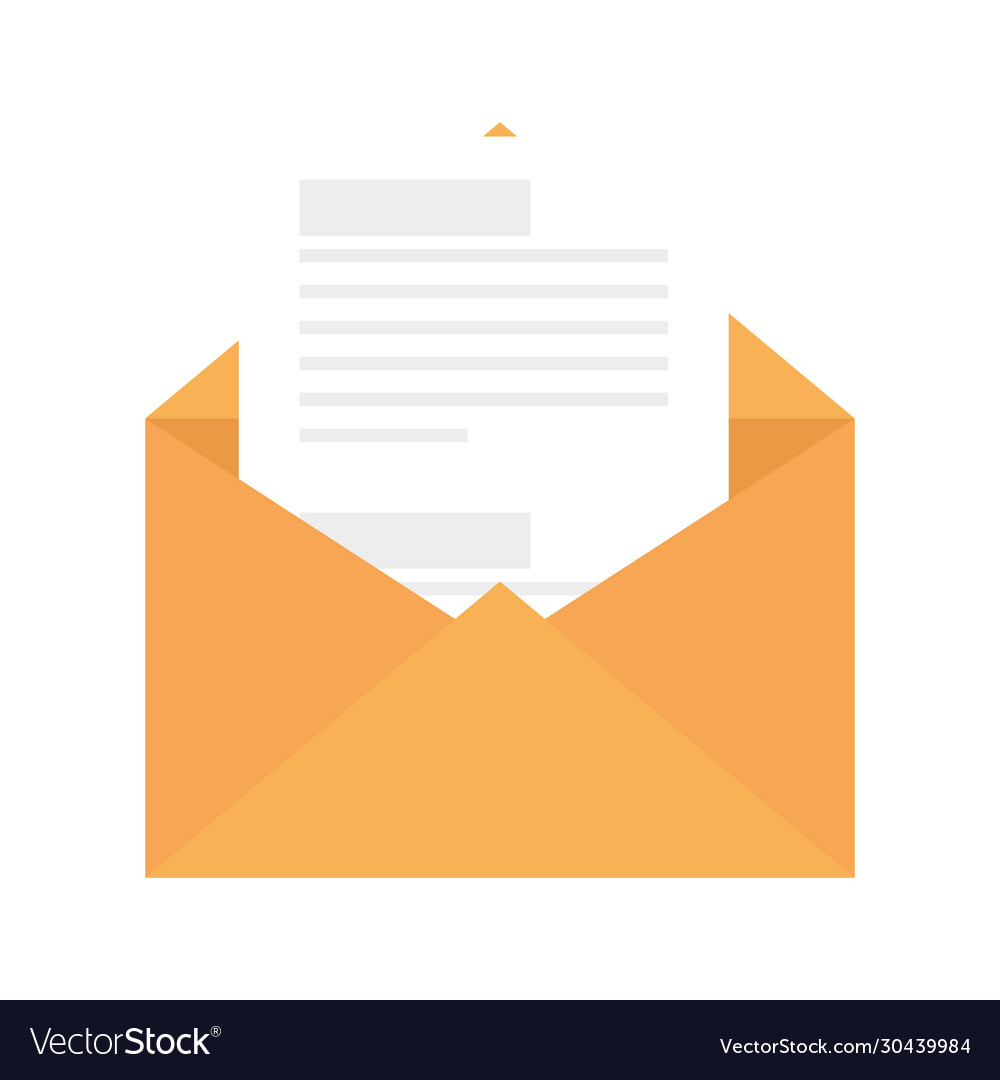 Envelope open with paper isolated icon