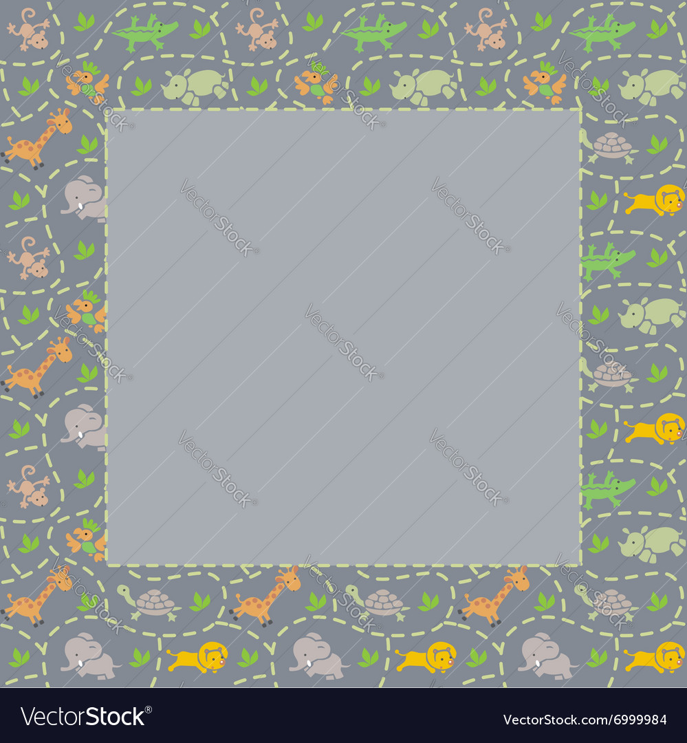 Frame with seamless pattern of funny animals