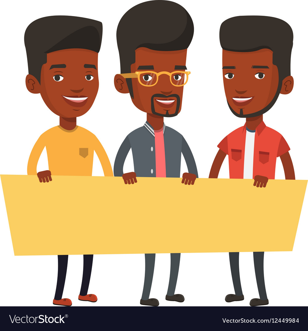 Group of young men holding blank board Royalty Free Vector