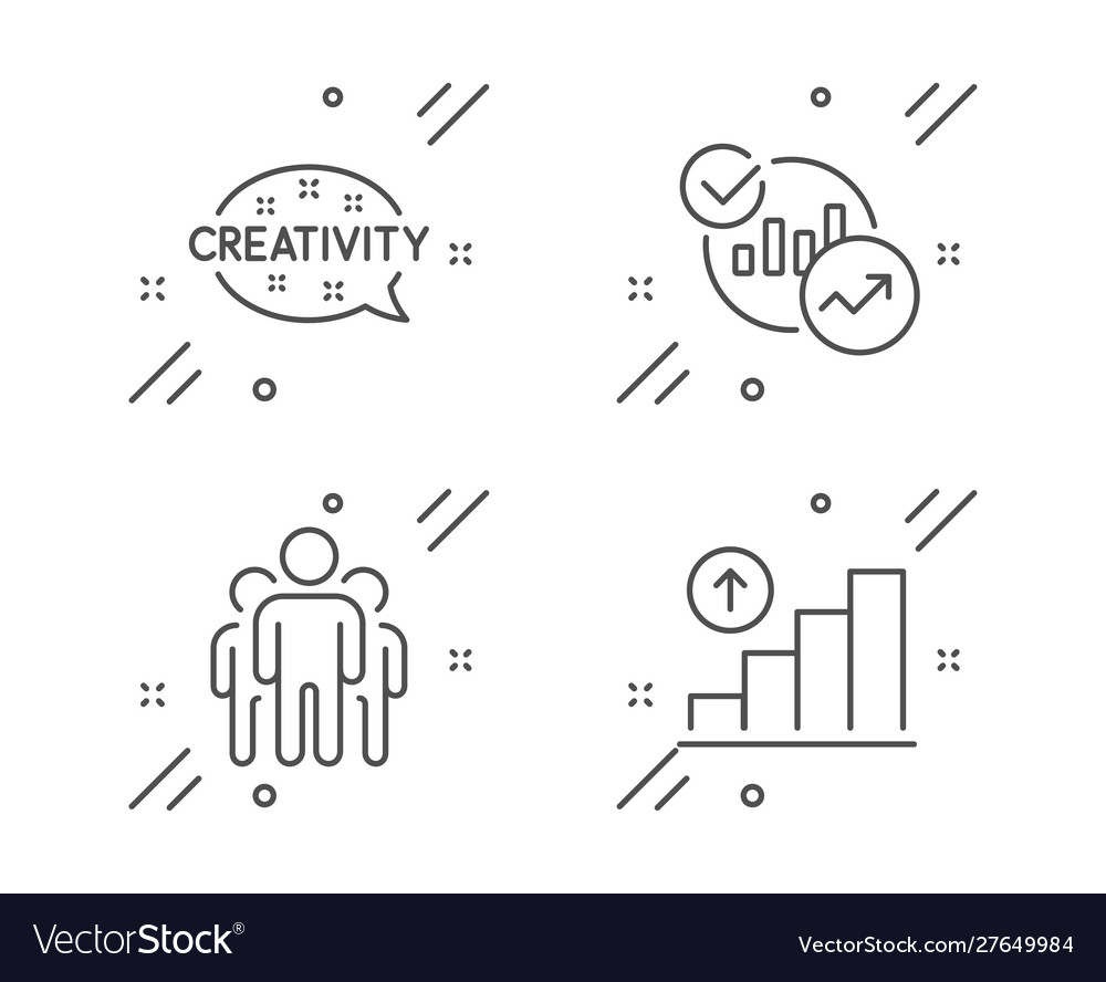 Group statistics and creativity icons set graph
