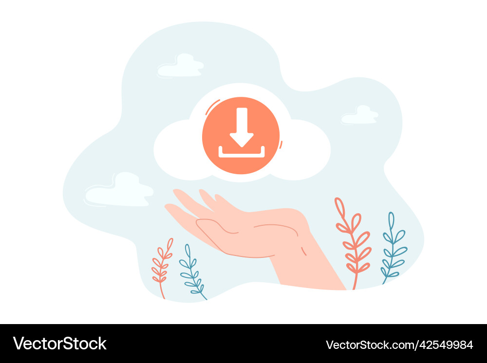 Hand holding upload down arrow sign Royalty Free Vector
