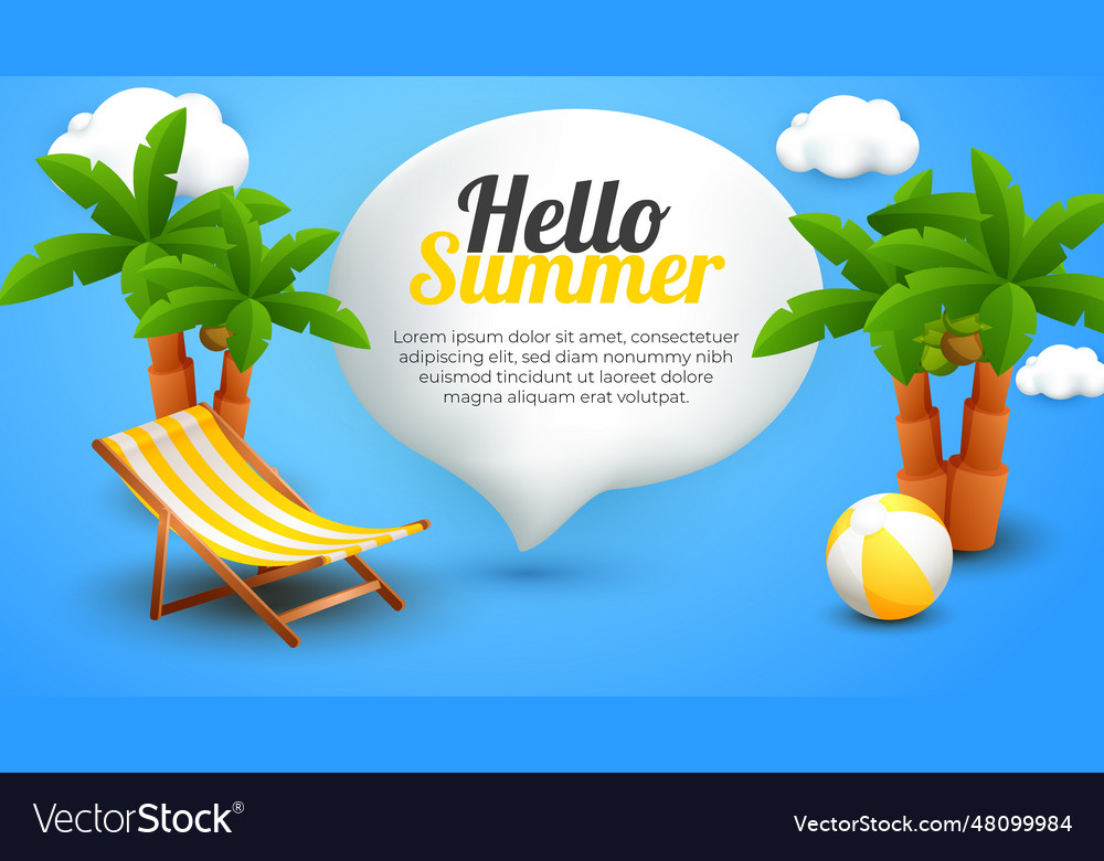 Hello summer banner landscape template with cute