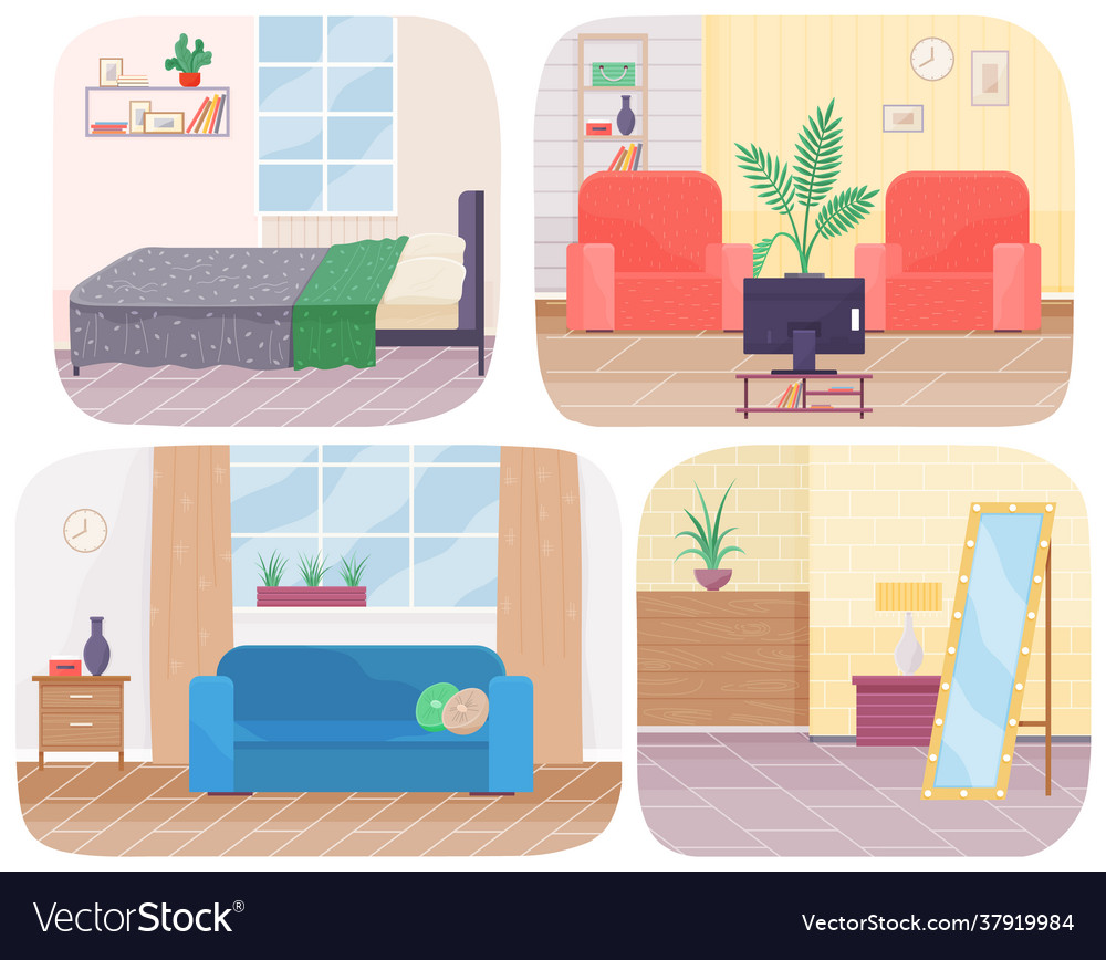 Living room interior design set four scenes Vector Image