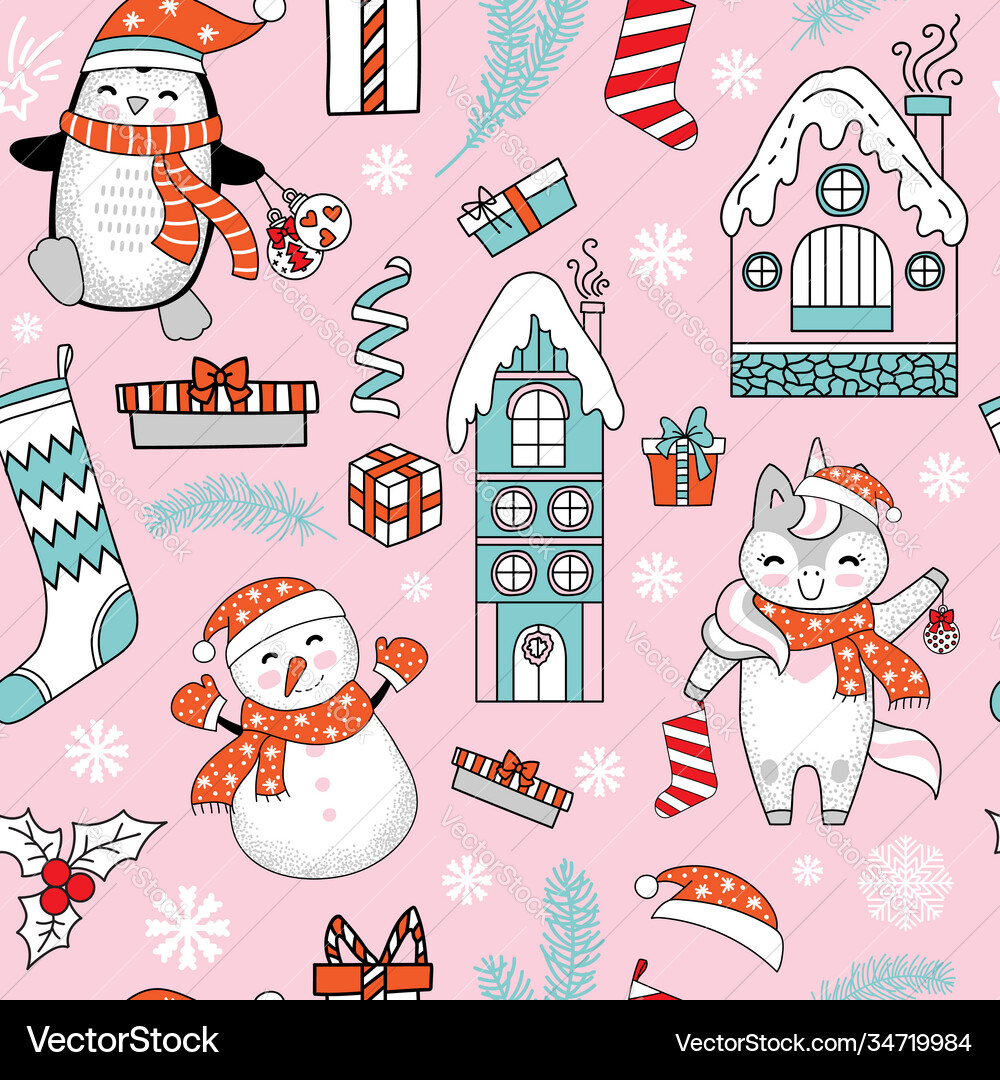 Seamless pattern merry christmas elements Vector Image