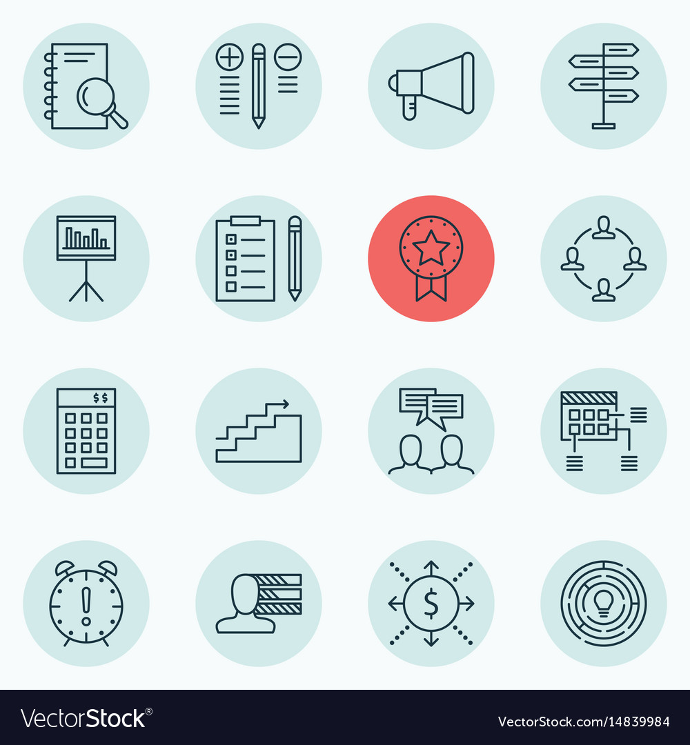 Set of 16 project management icons includes