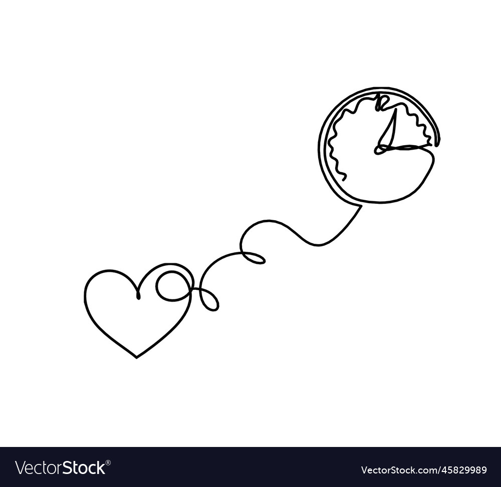 Abstract heart with clock as continuous line