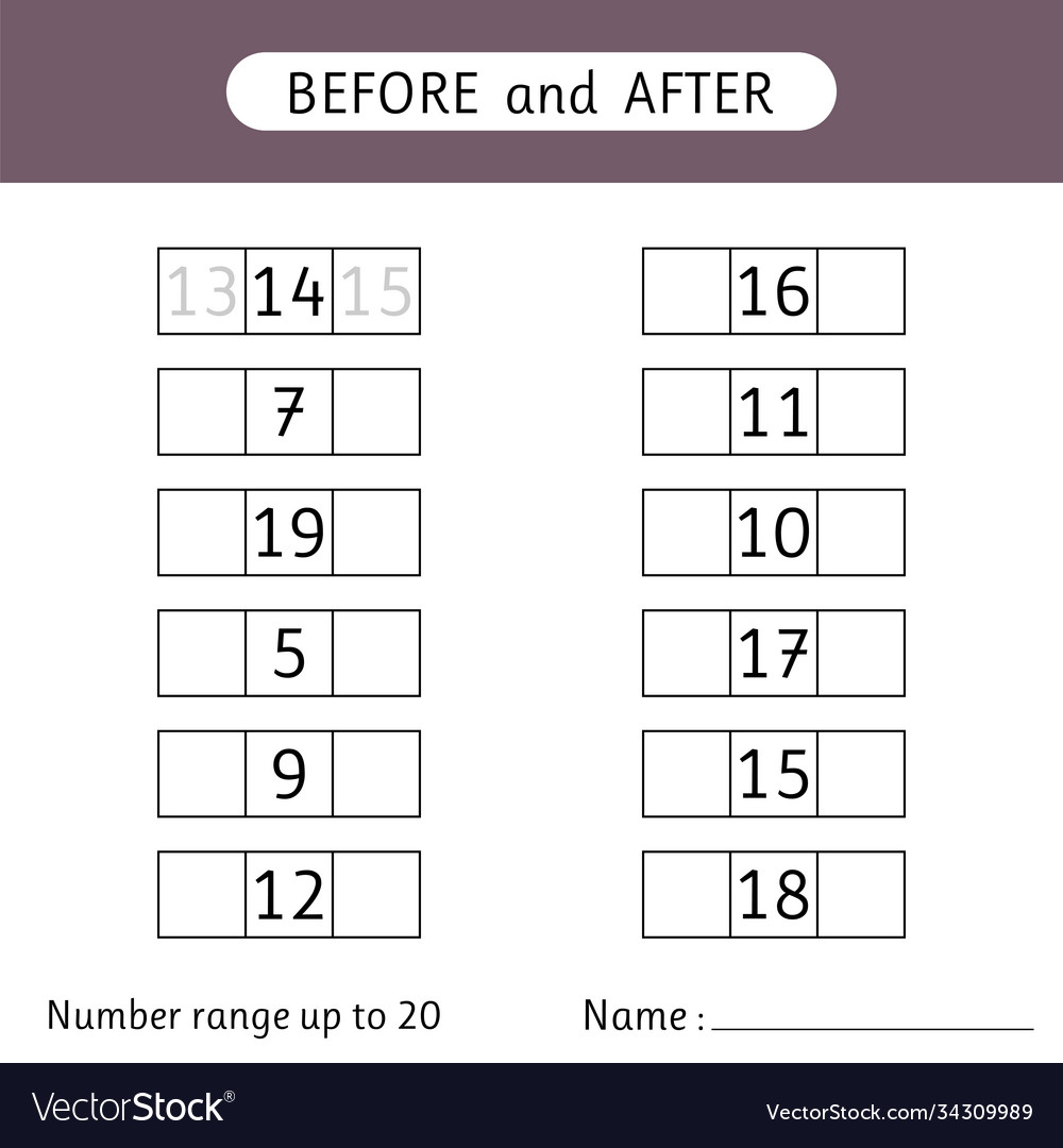 Fill In Missing Numbers Before And After Vector Image