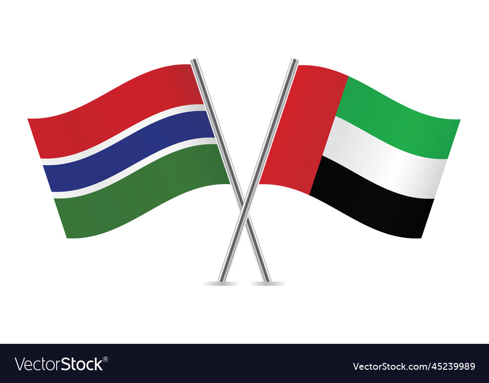 Gambia and united arab emirates crossed flags Vector Image